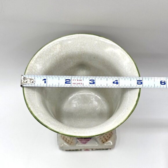 VTG Footed Planter Lion Faces Floral Vase Crackle Crazing Effect Signed Numbered - Picture 9 of 9